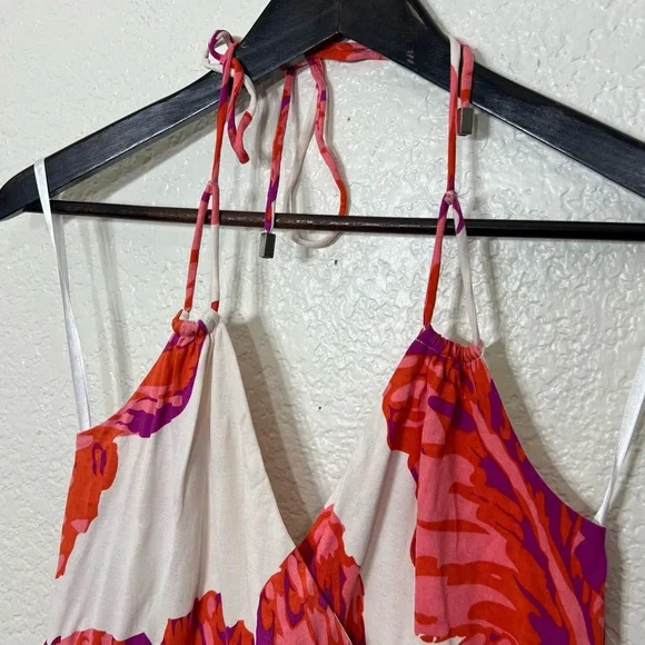 Banana Republic Milly Collection Chili Red Banana Leaf Silk Jersey Maxi Dress S - Picture 6 of 13